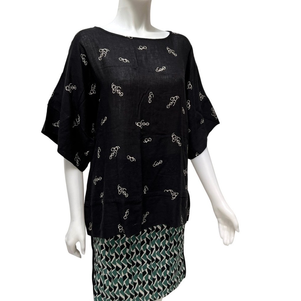 Vtg 80s Dianne B Made in Japan Retro Glasses Print Boxy Top Black M Office Siren - Picture 3 of 14
